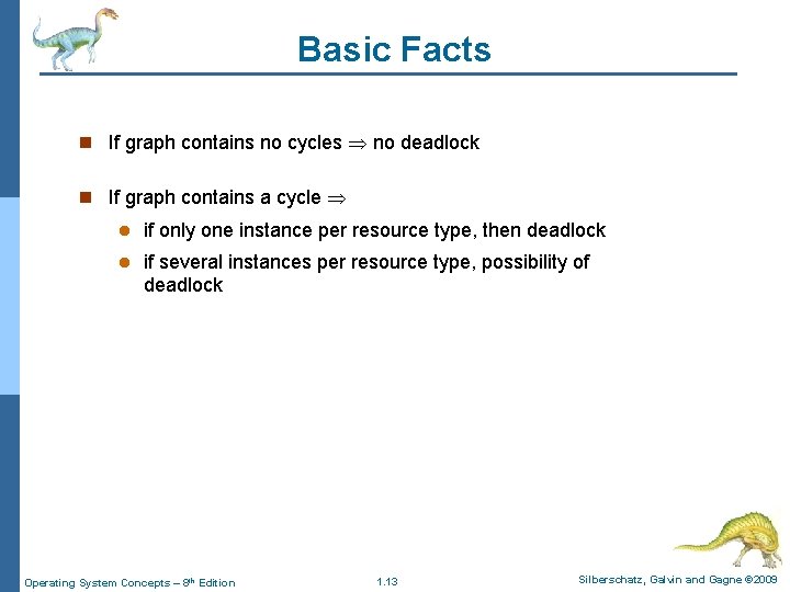 Basic Facts n If graph contains no cycles no deadlock n If graph contains Basic Facts n If graph contains no cycles no deadlock n If graph contains
