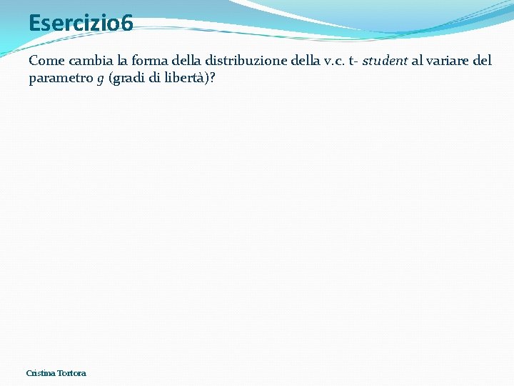 Esercizio 6 Come cambia la forma della distribuzione della v. c. t- student al Esercizio 6 Come cambia la forma della distribuzione della v. c. t- student al