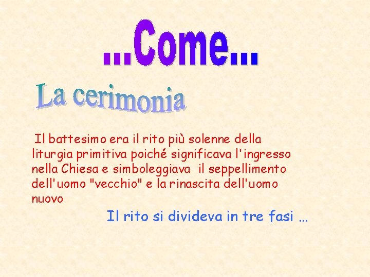 Il battesimo era il rito più solenne della liturgia primitiva poiché significava l'ingresso nella