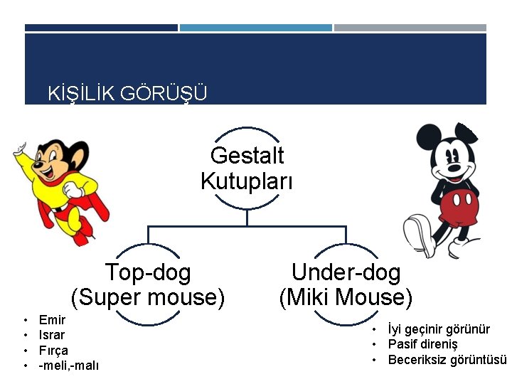 KİŞİLİK GÖRÜŞÜ Gestalt Kutupları Top-dog (Super mouse) • • Emir Israr Fırça -meli, -malı