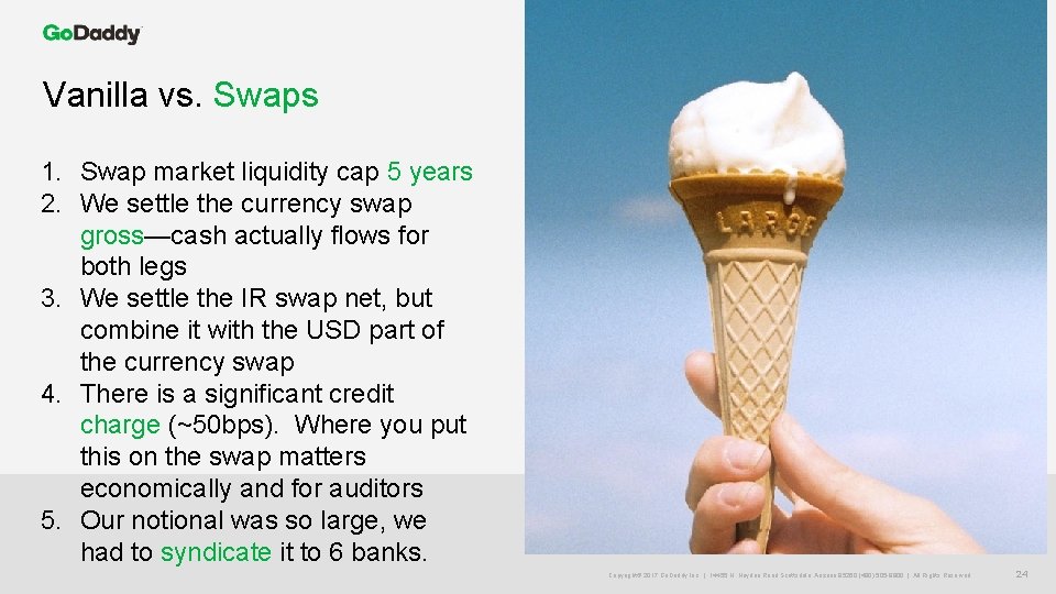 Vanilla vs. Swaps 1. Swap market liquidity cap 5 years 2. We settle the