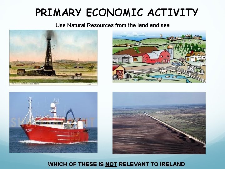 PRIMARY ECONOMIC ACTIVITY Use Natural Resources from the land sea WHICH OF THESE IS