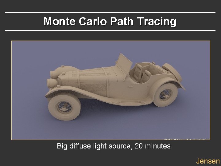 Monte Carlo Path Tracing Big diffuse light source, 20 minutes Jensen Monte Carlo Path Tracing Big diffuse light source, 20 minutes Jensen