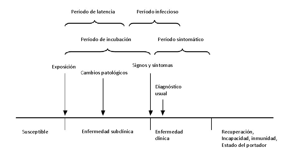 Período de latencia Período infeccioso Período de incubación Exposición Período sintomático Signos y síntomas