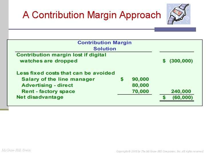 A Contribution Margin Approach Mc. Graw-Hill /Irwin Copyright © 2008 by The Mc. Graw-Hill A Contribution Margin Approach Mc. Graw-Hill /Irwin Copyright © 2008 by The Mc. Graw-Hill