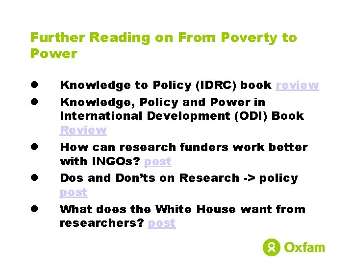 Further Reading on From Poverty to Power l l l Knowledge to Policy (IDRC)