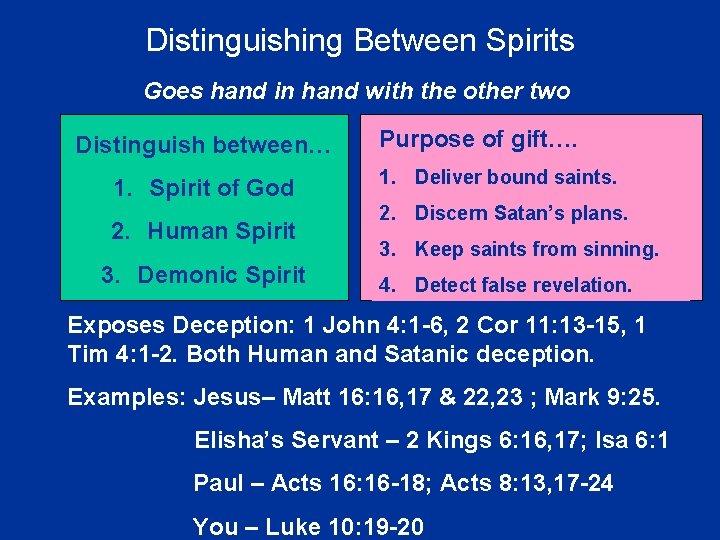 Distinguishing Between Spirits Goes hand in hand with the other two Distinguish between… 1.
