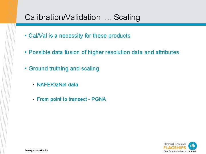 Calibration/Validation. . . Scaling • Cal/Val is a necessity for these products • Possible