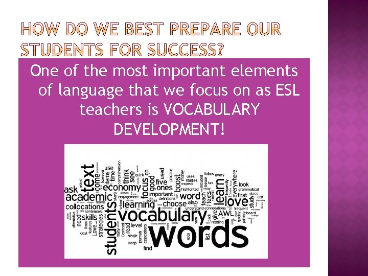 One of the most important elements of language that we focus on as ESL