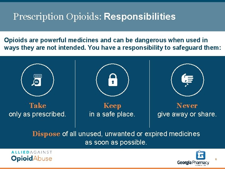 Prescription Opioids: Responsibilities Opioids are powerful medicines and can be dangerous when used in