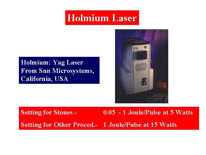 Holmium Laser Holmium: Yag Laser From Sun Microsystems, California, USA Setting for Stones -