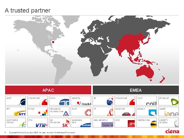 A trusted partner APAC 4 EMEA AAPT VODAFONE TATA SINGTEL BT VODAFONE COLT ETISALAT