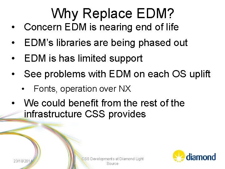 Why Replace EDM? • Concern EDM is nearing end of life • EDM’s libraries