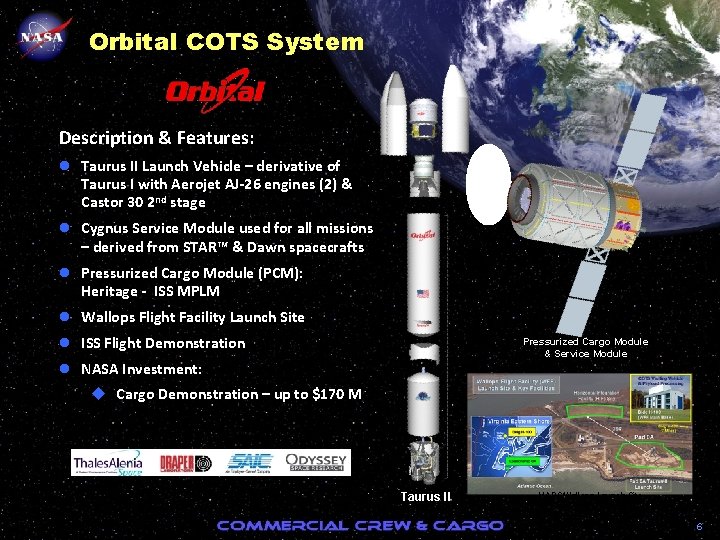 Orbital COTS System Description & Features: l Taurus II Launch Vehicle – derivative of