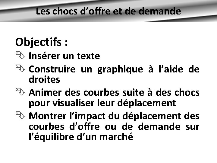 Les chocs d’offre et de demande Objectifs : Insérer un texte Construire un graphique