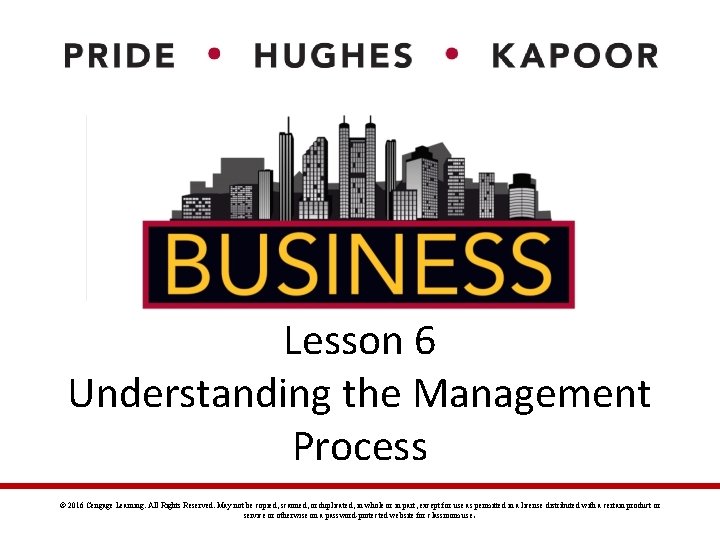 Lesson 6 Understanding the Management Process © 2016 Cengage Learning. All Rights Reserved. May