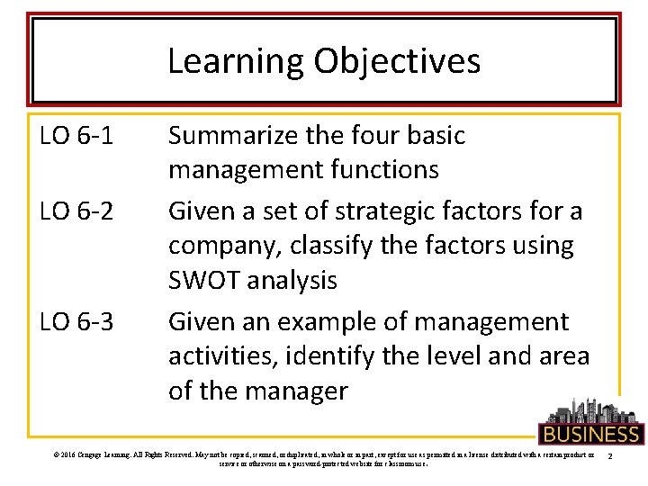 Learning Objectives LO 6 -1 LO 6 -2 LO 6 -3 Summarize the four