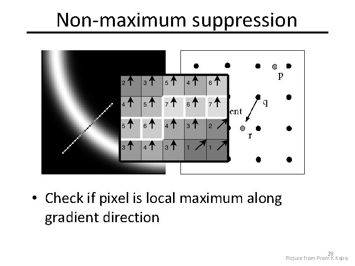 Non-maximum suppression • Check if pixel is local maximum along gradient direction 28 Picture