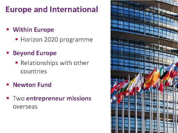 Europe and International § Within Europe § Horizon 2020 programme § Beyond Europe §