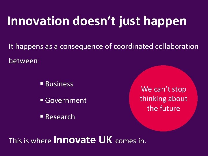 Innovation doesn’t just happen It happens as a consequence of coordinated collaboration between: §