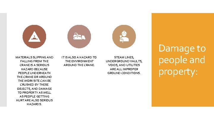 MATERIALS SLIPPING AND FALLING FROM THE CRANE IS A SERIOUS HAZARD BECAUSE PEOPLE UNDERNEATH