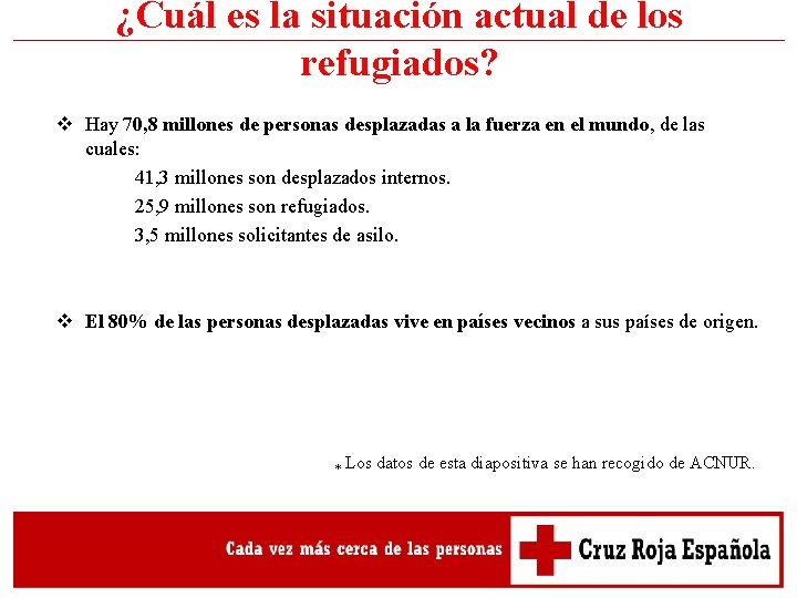 ¿Cuál es la situación actual de los refugiados? v Hay 70, 8 millones de ¿Cuál es la situación actual de los refugiados? v Hay 70, 8 millones de