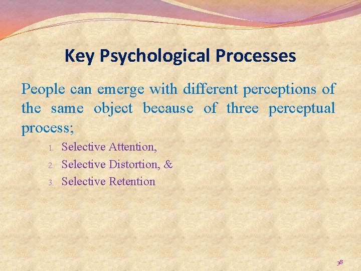 Key Psychological Processes People can emerge with different perceptions of the same object because