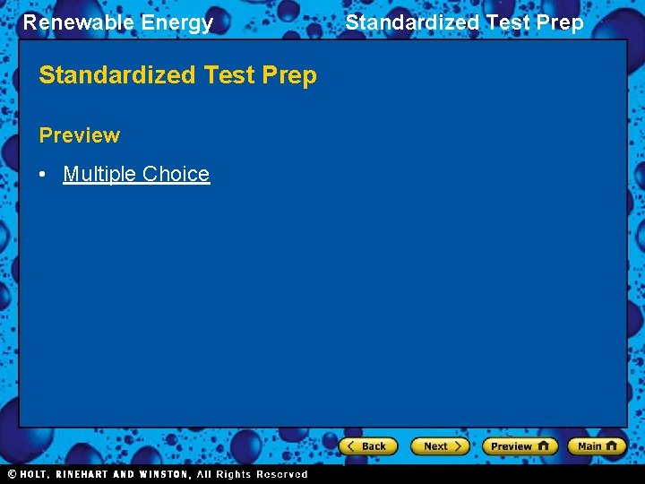 Renewable Energy Standardized Test Prep Preview • Multiple Choice Standardized Test Prep 