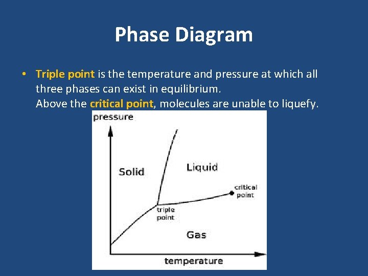 Phase Diagram • Triple point is the temperature and pressure at which all three