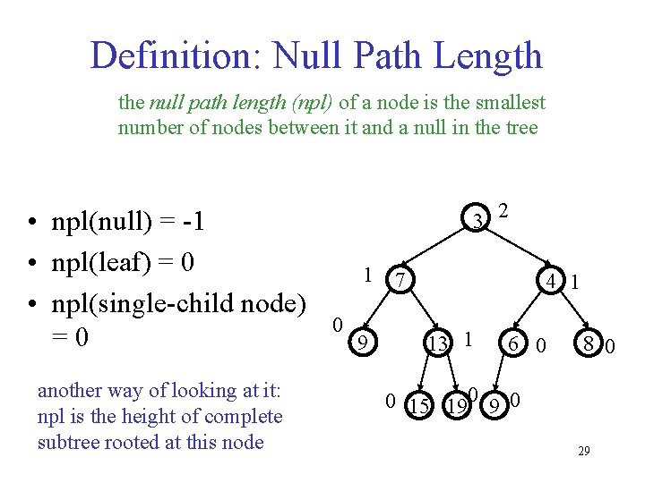 Definition: Null Path Length the null path length (npl) of a node is the