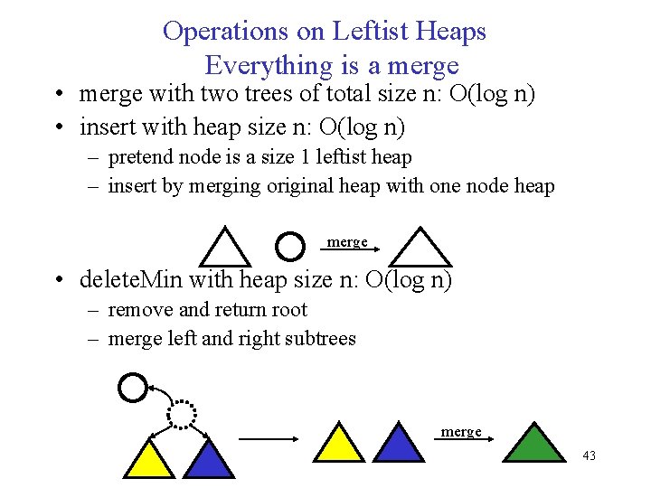 Operations on Leftist Heaps Everything is a merge • merge with two trees of