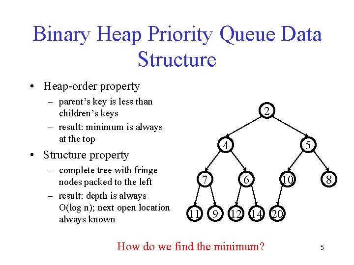 Binary Heap Priority Queue Data Structure • Heap-order property – parent’s key is less