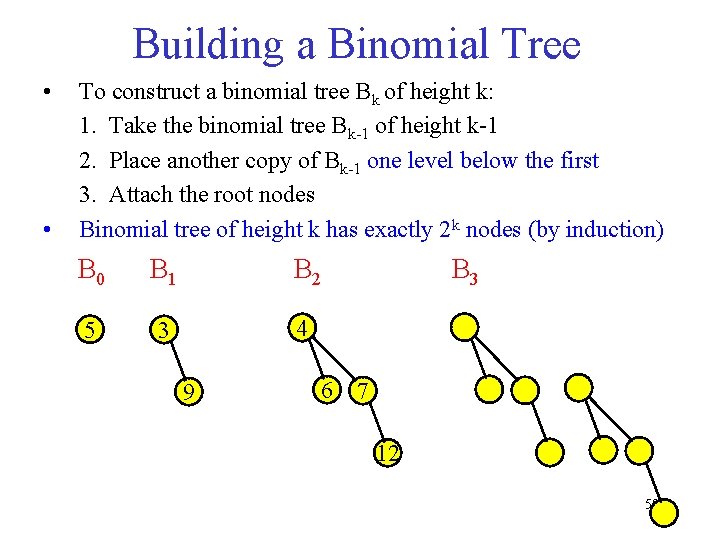 Building a Binomial Tree • • To construct a binomial tree Bk of height