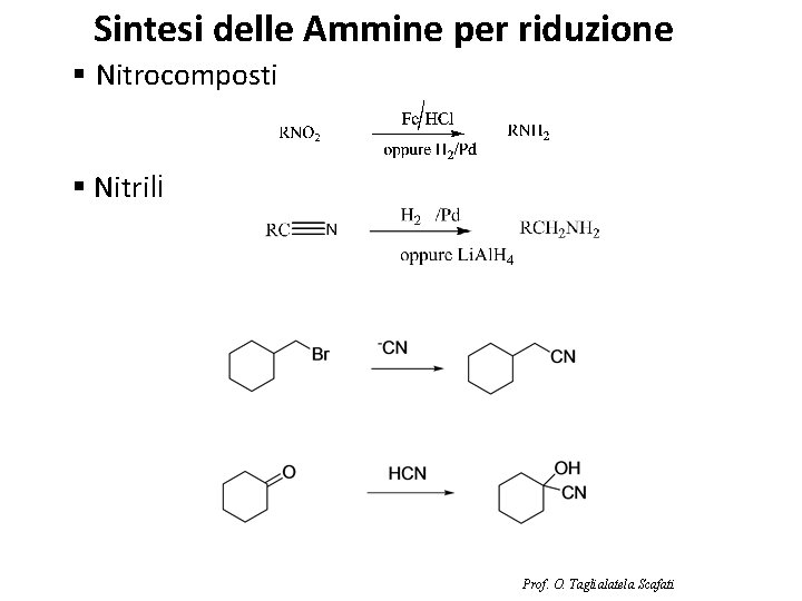 Sintesi delle Ammine per riduzione § Nitrocomposti § Nitrili Prof. O. Taglialatela Scafati 