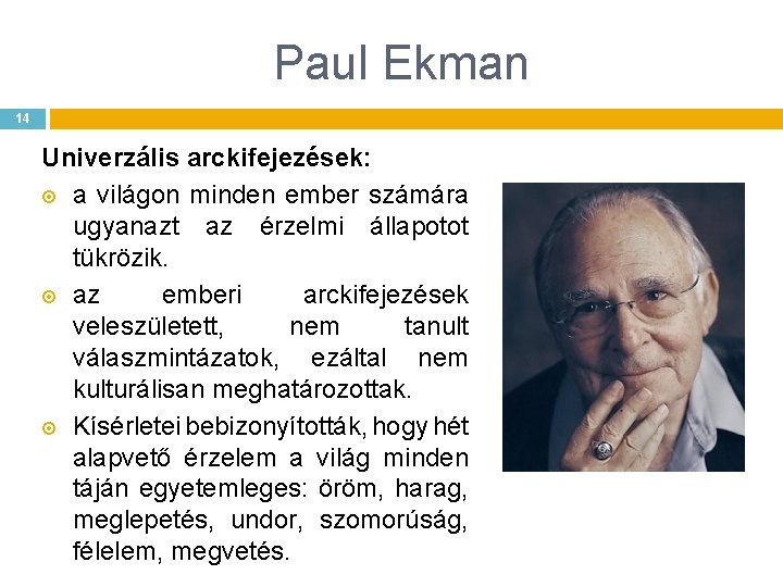 Paul Ekman 14 Univerzális arckifejezések: a világon minden ember számára ugyanazt az érzelmi állapotot