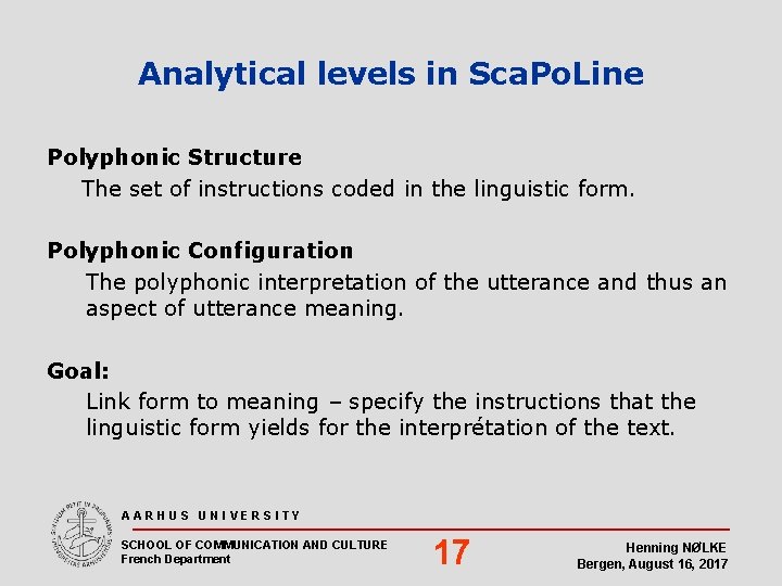 Analytical levels in Sca. Po. Line Polyphonic Structure The set of instructions coded in