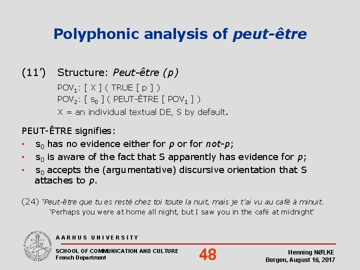 Polyphonic analysis of peut-être (11’) Structure: Peut-être (p) POV 1: [ X ] (