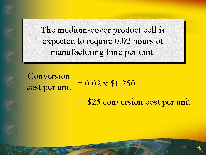 The medium-cover product cell is expected to require 0. 02 hours of manufacturing time