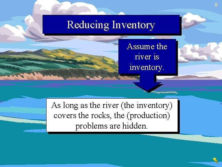 8 Reducing Inventory Assume the river is inventory. As long as the river (the