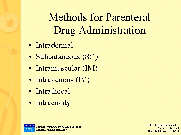 Methods for Parenteral Drug Administration • • • Intradermal Subcutaneous (SC) Intramuscular (IM) Intravenous