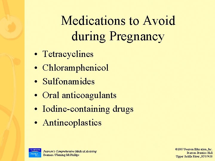 Medications to Avoid during Pregnancy • • • Tetracyclines Chloramphenicol Sulfonamides Oral anticoagulants Iodine-containing