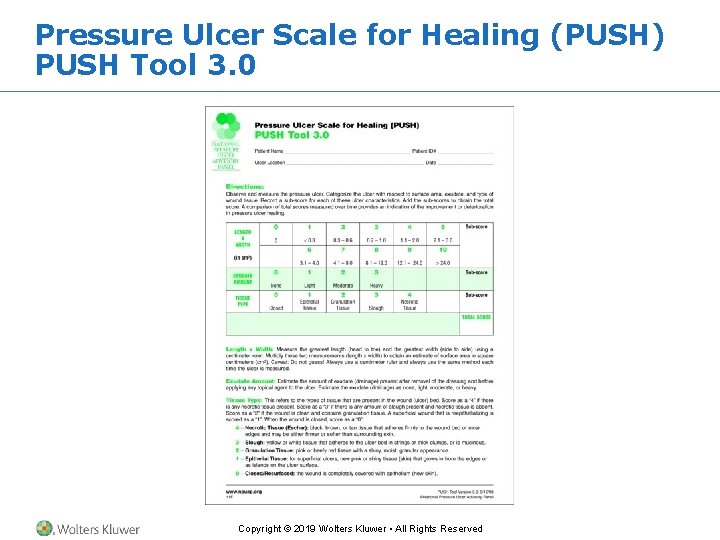 Pressure Ulcer Scale for Healing (PUSH) PUSH Tool 3. 0 Copyright © 2019 Wolters