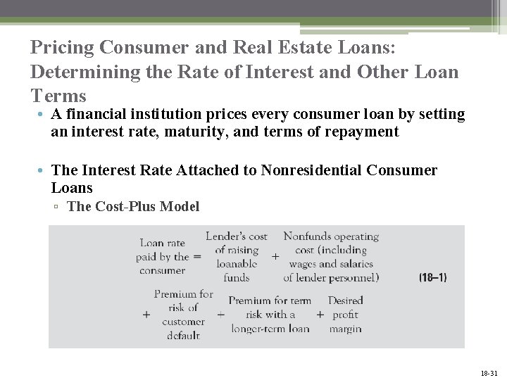 Pricing Consumer and Real Estate Loans: Determining the Rate of Interest and Other Loan