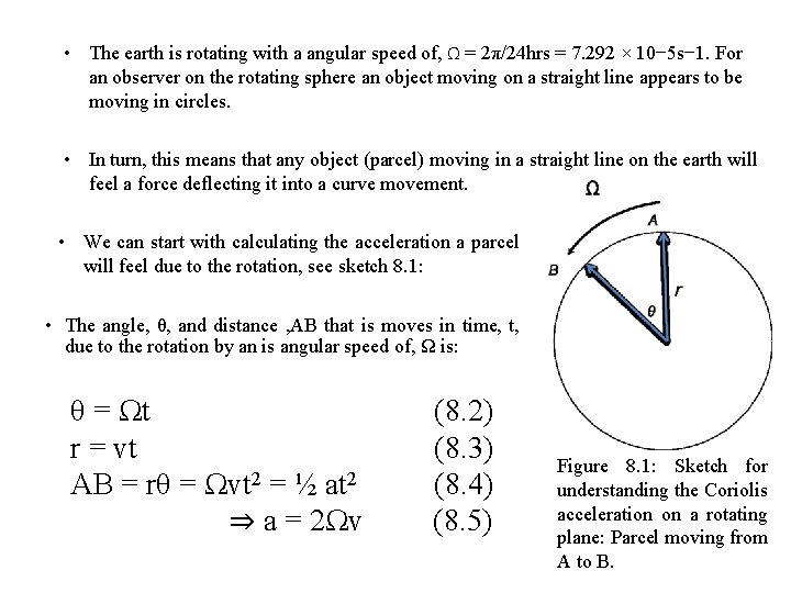  • The earth is rotating with a angular speed of, Ω = 2π/24