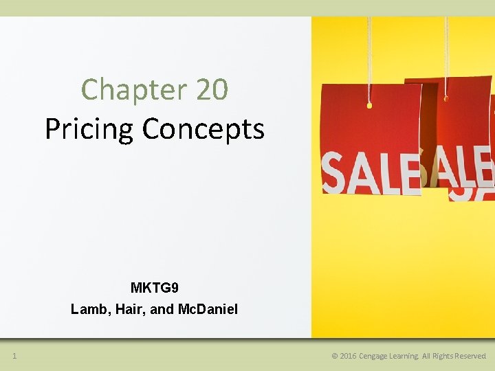 Chapter 20 Pricing Concepts MKTG 9 Lamb, Hair, and Mc. Daniel 1 © 2016