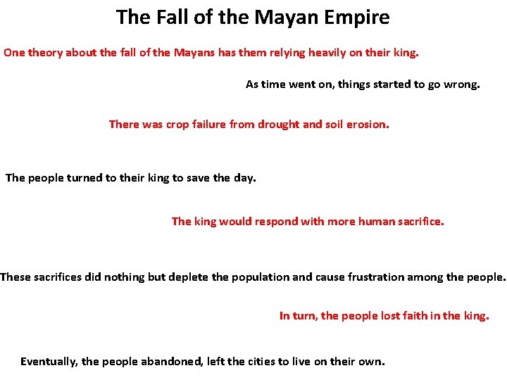 The Fall of the Mayan Empire One theory about the fall of the Mayans