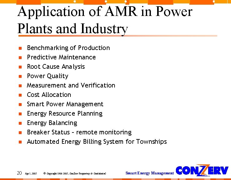 Application of AMR in Power Plants and Industry 20 Benchmarking of Production Predictive Maintenance Application of AMR in Power Plants and Industry 20 Benchmarking of Production Predictive Maintenance