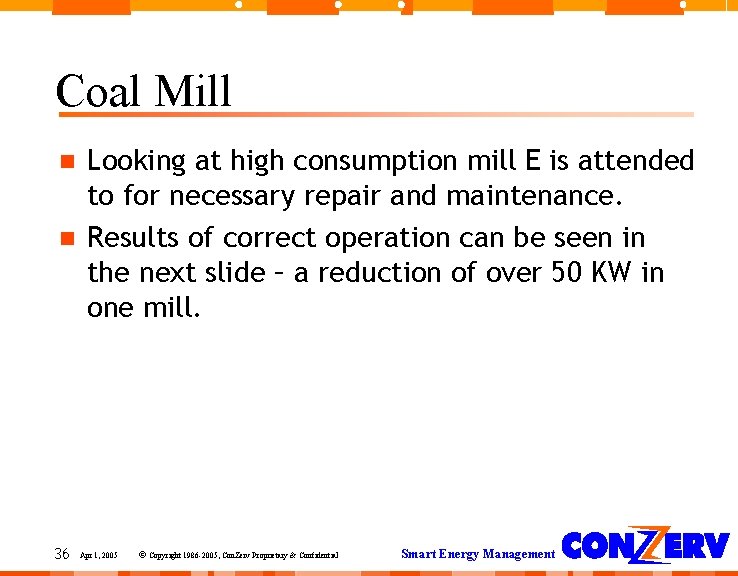 Coal Mill 36 Looking at high consumption mill E is attended to for necessary Coal Mill 36 Looking at high consumption mill E is attended to for necessary