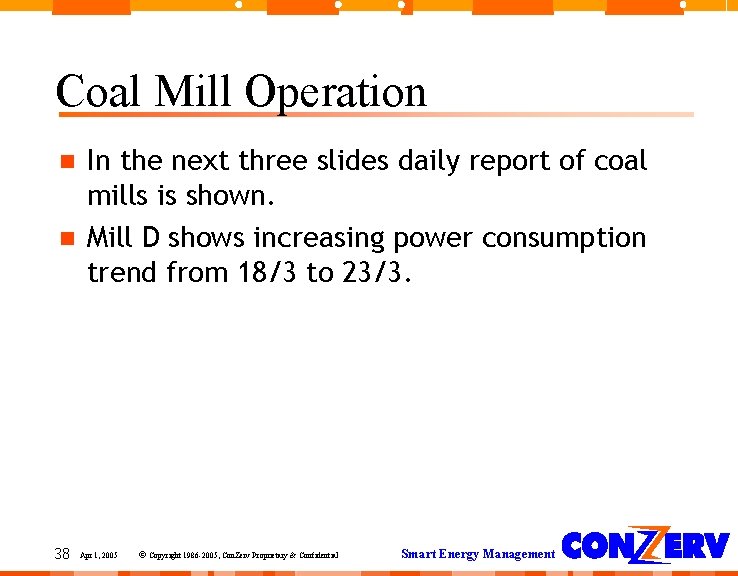 Coal Mill Operation 38 In the next three slides daily report of coal mills Coal Mill Operation 38 In the next three slides daily report of coal mills