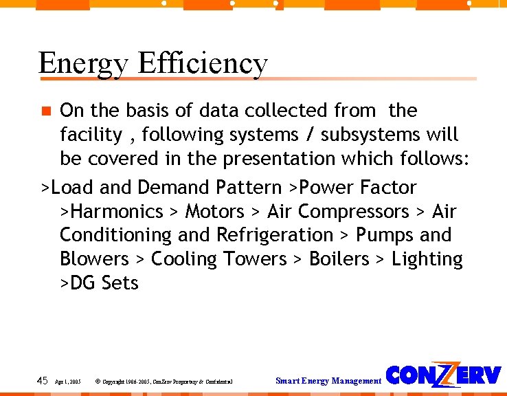 Energy Efficiency On the basis of data collected from the facility , following systems Energy Efficiency On the basis of data collected from the facility , following systems